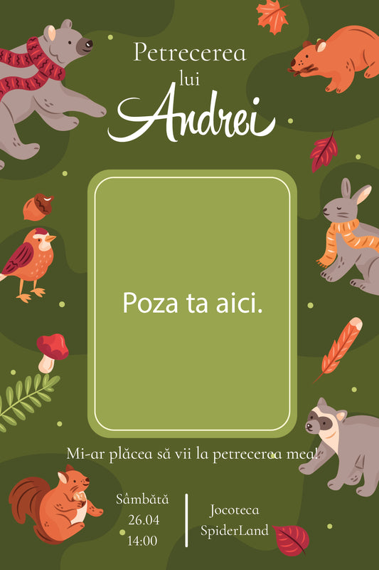 Invitații digitale aniversare „Animalele padurii”