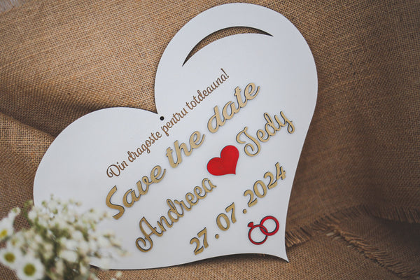 Decoratiune inima Save the Date "Pentru totdeauna"