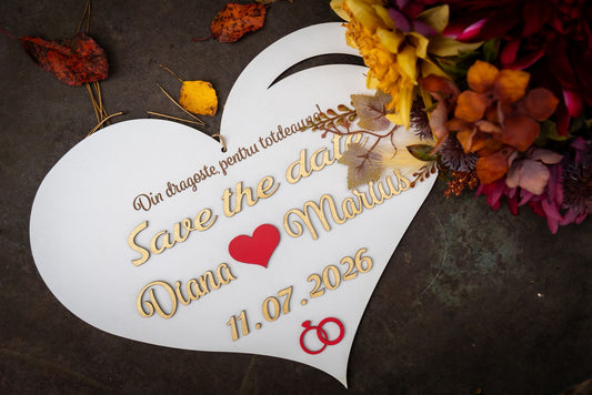 Decoratiune inima Save the Date "Pentru totdeauna"