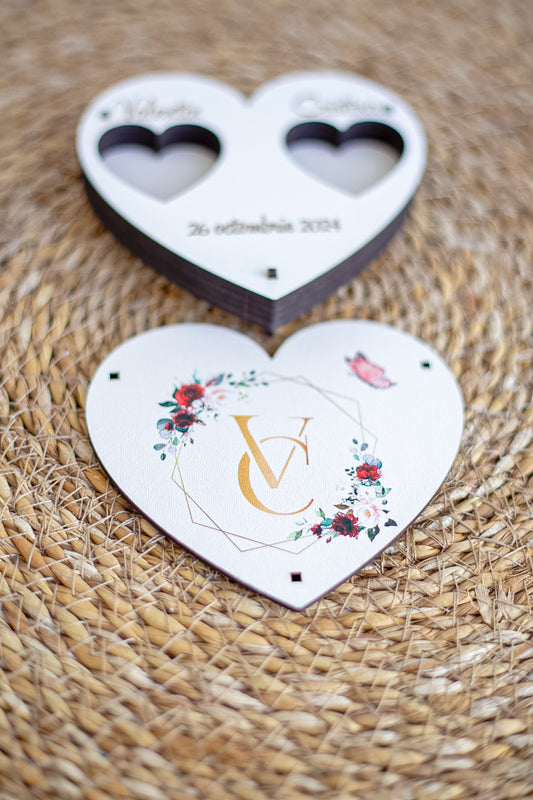 Cutie de verighete personalizata cu initiale "Inima"