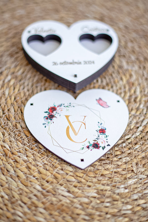 Cutie de verighete personalizata cu initiale "Inima"