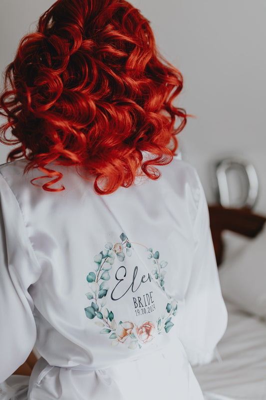 Halat mireasa cu pene personalizat "Cerc floral"