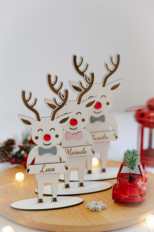 Set 3 reni personalizați cu nume - decorațiuni din lemn pentru Crăciun