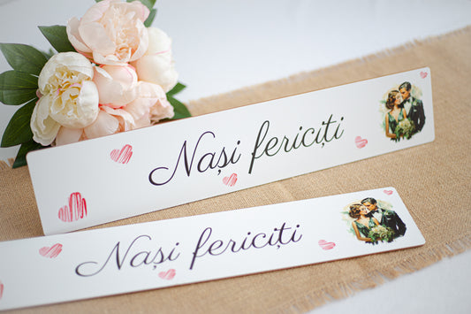 Set Plăcuțăe pentru mașină „Nași fericiti”, handmade