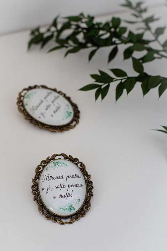 Brosa ovala pentru buchet "Mireasa pentru o zi" - Bronz