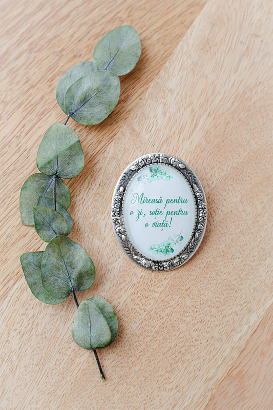 Brosa ovala pentru buchet "Mireasa pentru o zi"