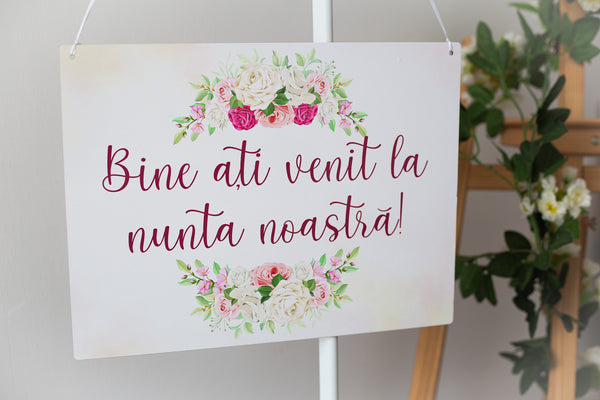Placuta printata "Bine ati venit" 40x30 cm - Roz