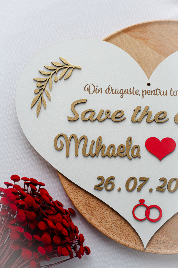 Decoratiune inima Save the Date "Frunze"