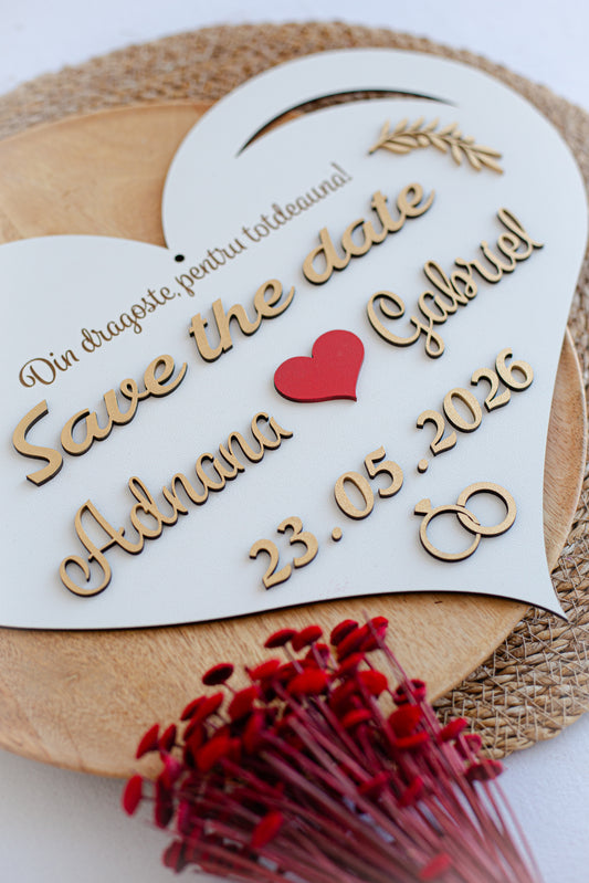 Decoratiune inima Save the Date "Frunze"