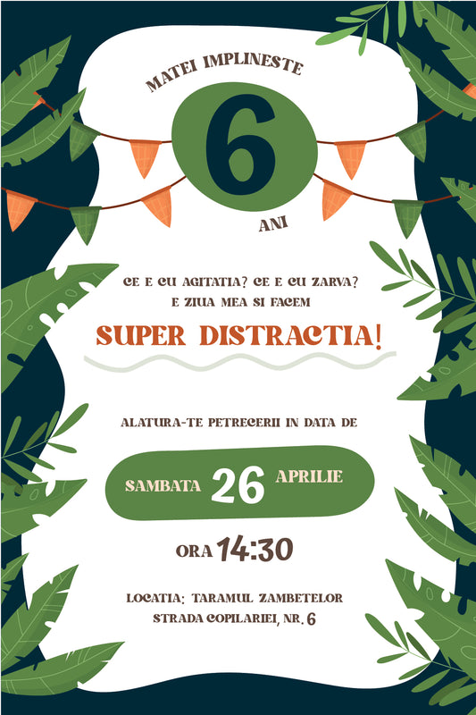 Invitații digitale aniversare „Jungle”