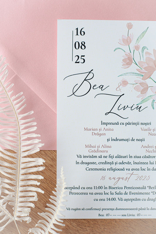 Invitatii pentru nunta "Roz Pal" - minim 50 buc.