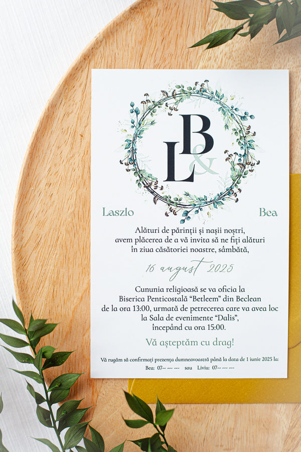 Invitatii pentru nunta - Cerc floral "Flori uscate" (minim 50 buc.)