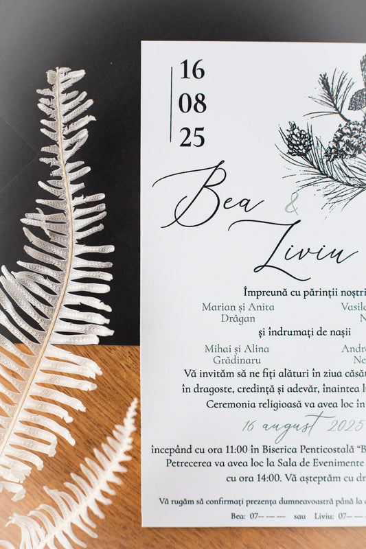 Invitatii pentru nunta "Black&White" - minim 50 buc.