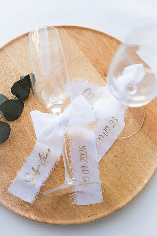 Set pahare de sampanie personalizate "White Romance"