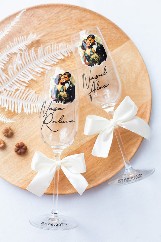 Set pahare de sampanie personalizate cu vinil "Nasii"