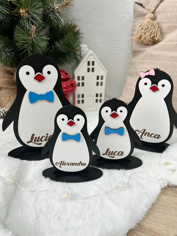 Set 4 pinguini personalizați din lemn