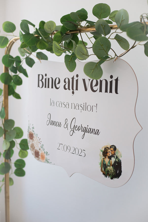 Placuta personalizata printata 60x40 cm "Bine ati venit" - floral