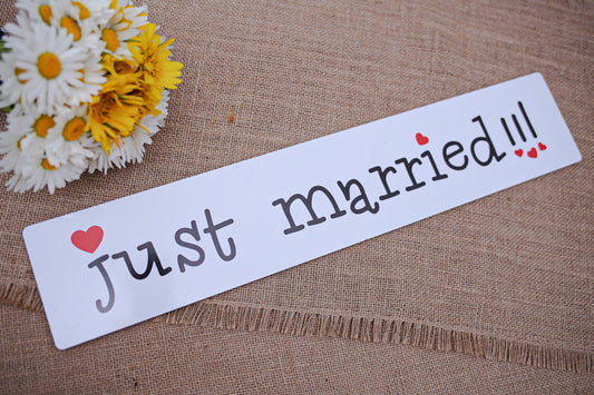 Plăcuță pentru mașină personalizată „Just married”, handmade
