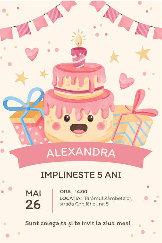 Invitații digitale aniversare „Roz”