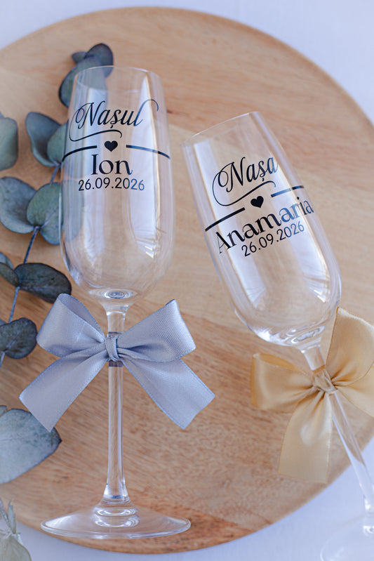 Set pahare de sampanie personalizate nasi "Inima"