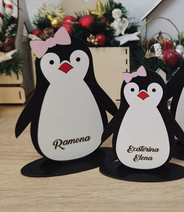 Set 2 pinguini personalizați din lemn