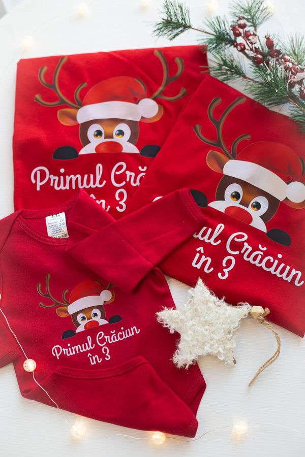 Set tricouri și body bebe "Ren" - Craciun in 3