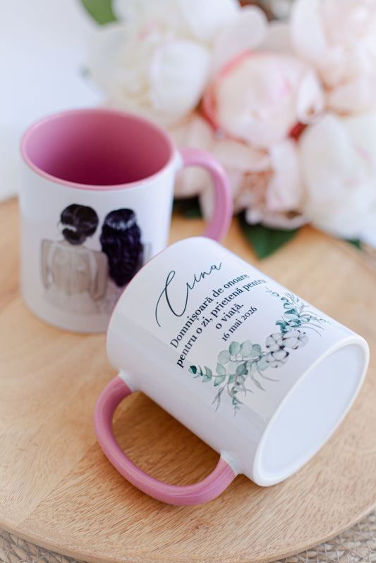 Cana personalizata domnisoara de onoare cu interior roz