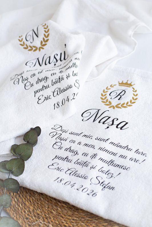 Set prosoape personalizate botez "Cadou pentru nasi"